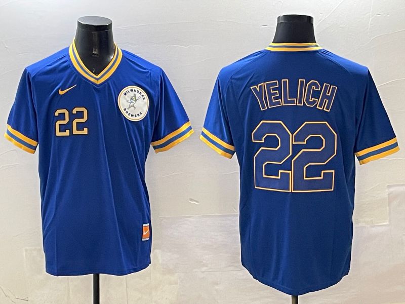 Men Milwaukee Brewers #22 Yelich Blue Throwback Game 2025 Nike MLB Jersey style 4->milwaukee brewers->MLB Jersey